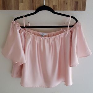 Halston baby pink off the shoulder top XS